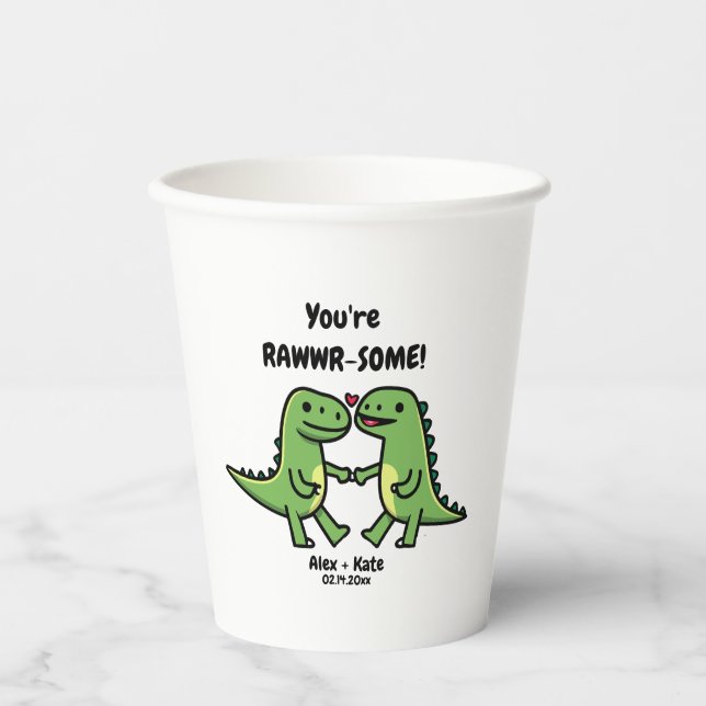 Gobelets En Papier Dinosaur valentines tasse de papier (Recto)