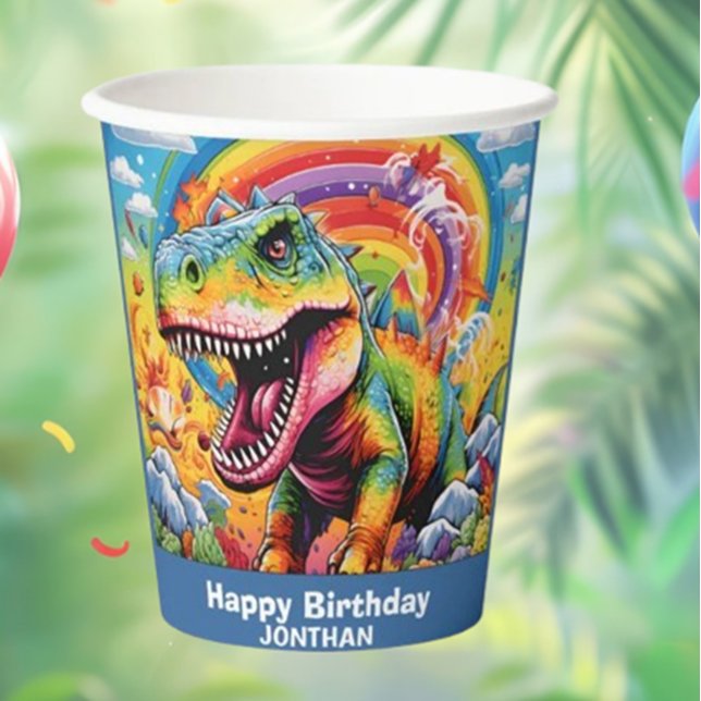 Gobelets En Papier dinosaure anniversaire coloré mignon (Celebrate your little one's special day with our adorable dinosaur birthday paper cups! )