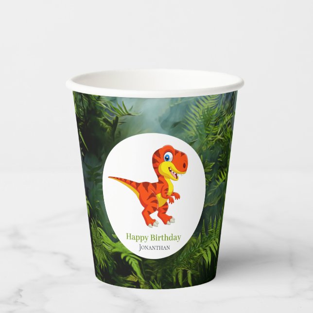 Gobelets En Papier Dinosaure Brown T Rex Jurassique (Recto)