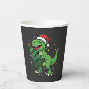 Gobelets En Papier Dinosaure de Noël Santa T Rex