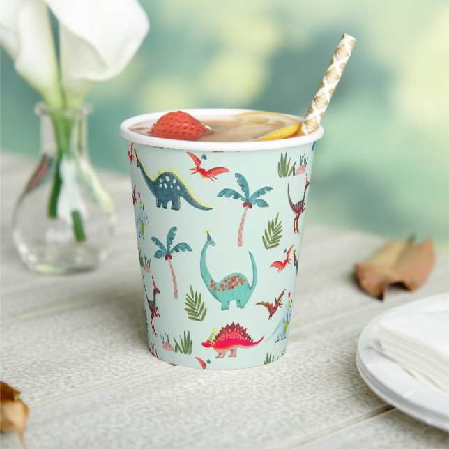 Gobelets En Papier Dinosaure Mignon bleu Enfants  (Insitu)