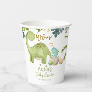 Gobelets En Papier Dinosaure Vert Floral Coupes de papier blanc
