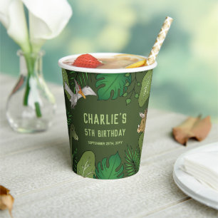 Gobelets En Papier Dinosaures Dans La Jungle Vert Personnalisable Ann