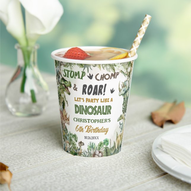 Gobelets En Papier Dinosaures de verdure Jurassic Boy Fête d'annivers (Insitu)