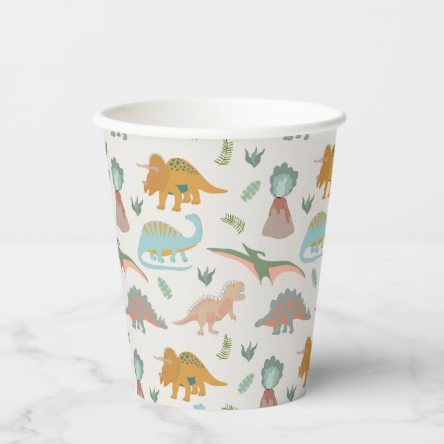 Gobelets En Papier Dinosaurs Kids Hand Drawn Boho Dinosaur Pattern (Recto)