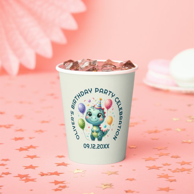 Gobelets En Papier Dinosur d'anniversaire mignon (Insitu)