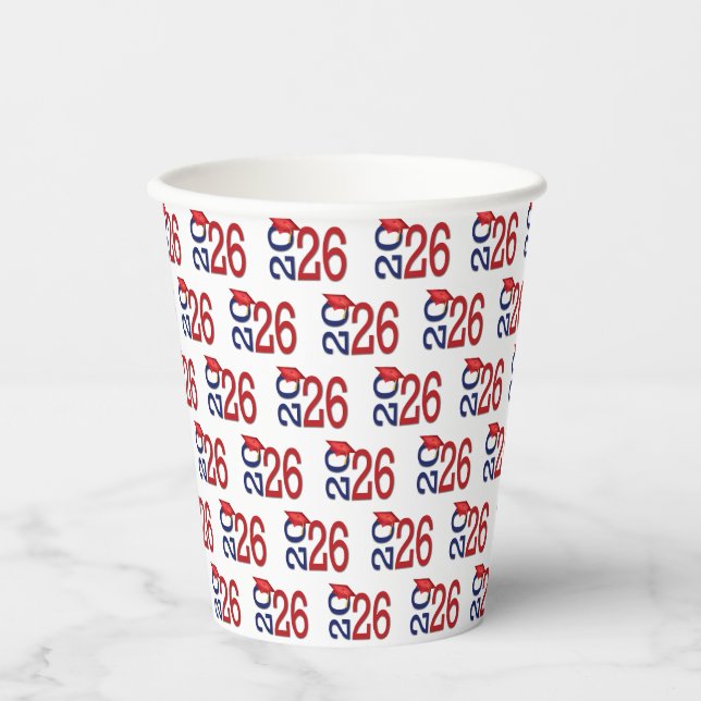 Gobelets En Papier Diplômé 2026 Bleu Nuit et Rouge (Recto)