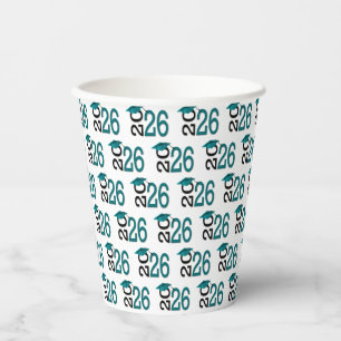 Gobelets En Papier Diplômé 2026 Bleu-vert et Noir sur Blanc