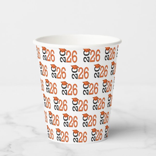 Gobelets En Papier Diplômé 2026 Orange et Noir (Recto)