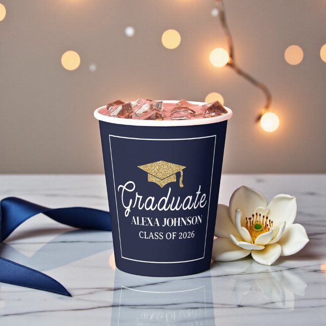 Gobelets En Papier Diplômé de la promotion 2026 Bleu Marine Élégant (Créateur téléchargé)