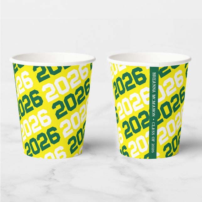 Gobelets En Papier Diplôme de l'année de la classe jaune et verte (Créateur téléchargé)