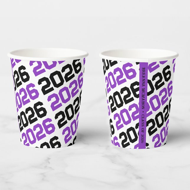 Gobelets En Papier Diplôme de l'année de la classe Violet, Blanc & No (Créateur téléchargé)