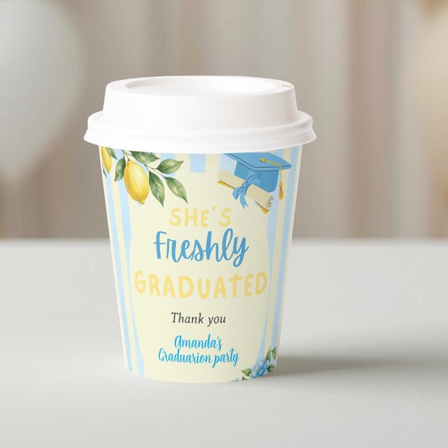 Gobelets En Papier Diplômée au Citron Frais Rayure Bleue (Créateur téléchargé)