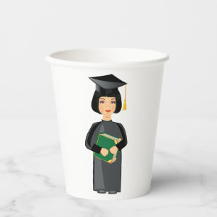 Gobelets En Papier Diplômée en Couvre-Chef et Toge Noirs