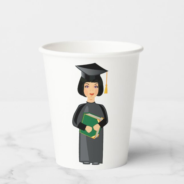 Gobelets En Papier Diplômée en Couvre-Chef et Toge Noirs (Recto)