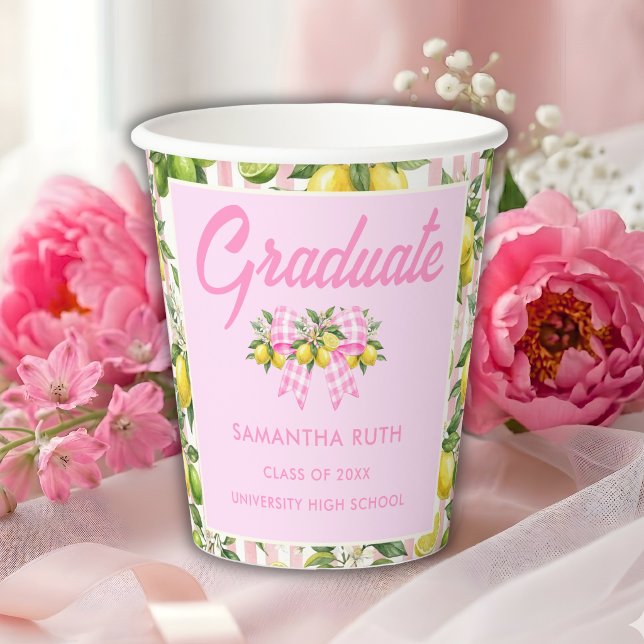 Gobelets En Papier Diplômée Fraîchement Diplômée Citron Rose (Créateur téléchargé)