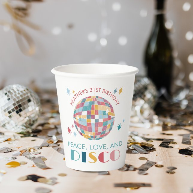 Gobelets En Papier Disco Garden Party Peace, Love et Disco (Créateur téléchargé)