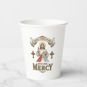 Gobelets En Papier Divine Mercy Jésus Gravure Vintage T-shirt Religie