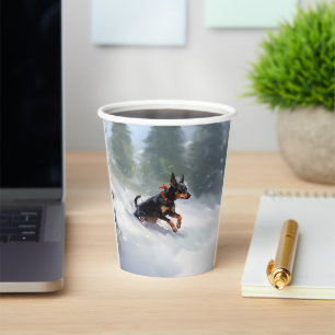 Gobelets En Papier Doberman Pinscher neige de Noël hiver