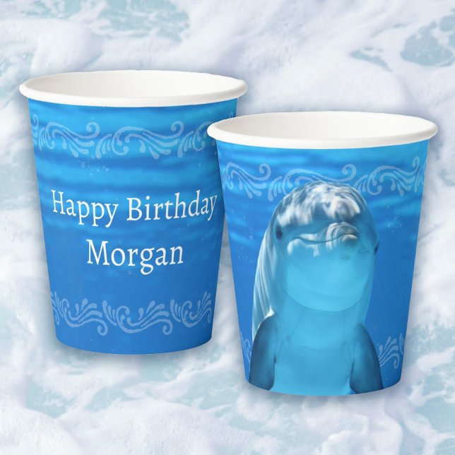 Gobelets En Papier Dolphin Blue Ocean Anniversaire (Under the Sea Happy Birthday  Dolphin Blue Ocean Birthday Party Paper Cups. )