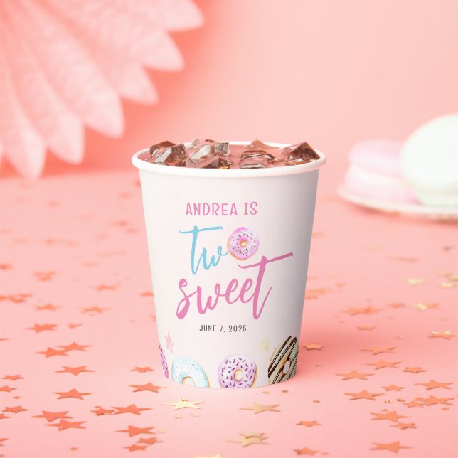 Gobelets En Papier Donut Two Sweet Girl 2e anniversaire (Insitu)