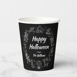 Gobelets En Papier Doodles noir et blanc à main irky tiré Halloween