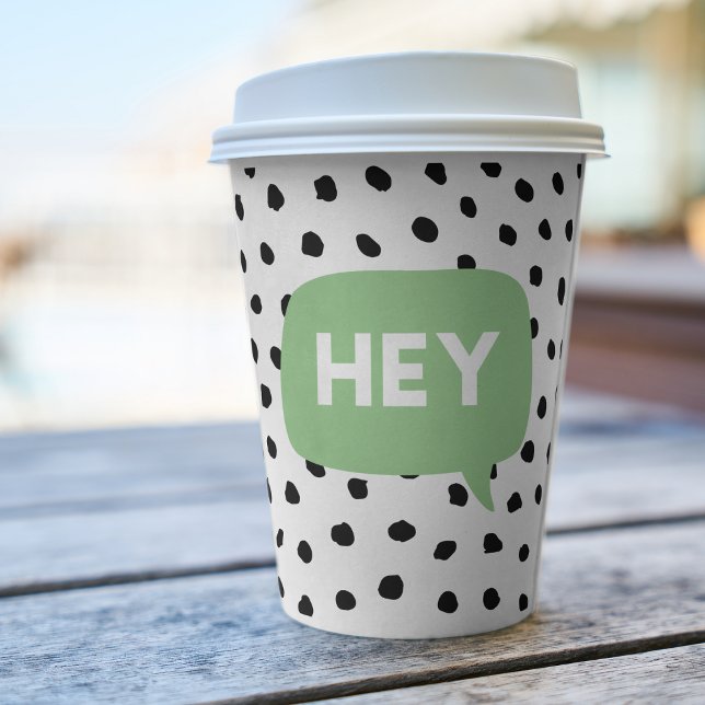 Gobelets En Papier Dots Noirs Modernes & Discours De Bulle Verte Avec (Créateur téléchargé)