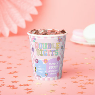 Gobelets En Papier Double Chiffres Preppy Patch 10e fête d'anniversai