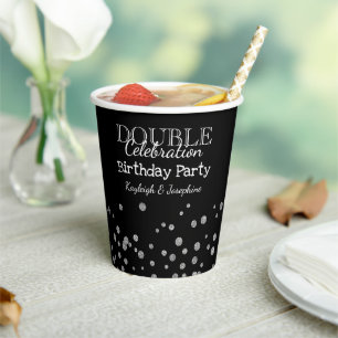 Gobelets En Papier Double fête d'anniversaire Black & Silver