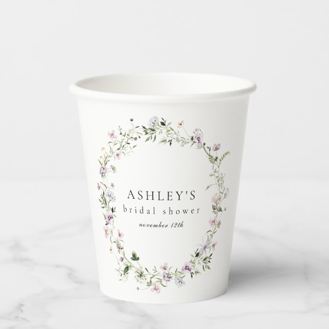 Gobelets En Papier Douce Baby Shower Florale Violette (Recto)