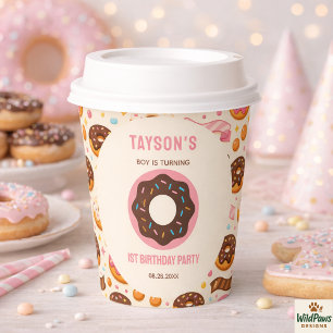 Gobelets En Papier Douce Fête d'anniversaire de 1 an de Donut   Donut
