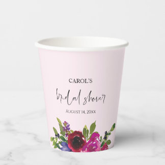Gobelets En Papier Douce Fête de Mariage aux Fleurs Aquarelles Rose