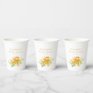 Gobelets En Papier Douce Fête de Mariage Florale à l'Aquarelle Jaune 