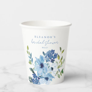 Gobelets En Papier Douce Fleur Aquarelle Bleu Clair Mariage Sur Mesur