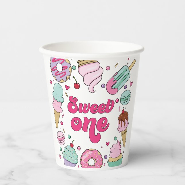 Gobelets En Papier Douce Glace de Anniversaire et Friandises (Recto)