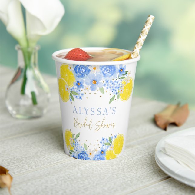 Gobelets En Papier Douce Mariée Fleurie Bleue au Citron (Insitu)