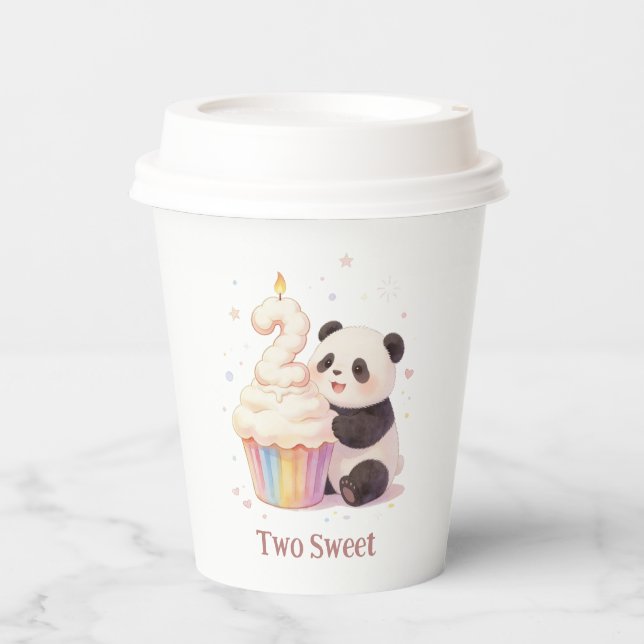Gobelets En Papier Douce Panda Pastel Bébé 2e Anniversaire (Recto)