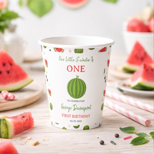 Gobelets En Papier Douce Unique dans une fête du 1er anniversaire Mel (Sweet One in a Melon Watermelon 1st Birthday Party Paper Cups
)