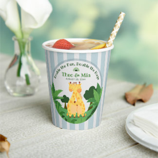 Gobelets En Papier Douces Jumelles Girafes Sauvages Safari Jungle Dou