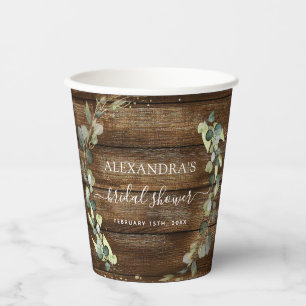 Gobelets En Papier Douceur de Mariée Eucalyptus Verdure Bois Rustique