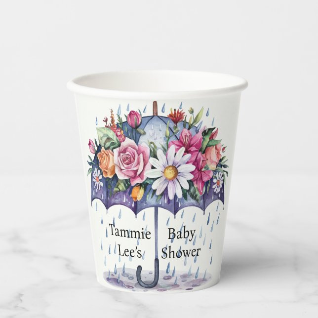 Gobelets En Papier Douche avec Baby shower Fleurs (Recto)
