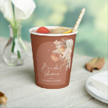 Gobelets En Papier Douche de mariée à la pampa bohème en terre cuite<br><div class="desc">Pampa bohème en terre cuite moderne mariée douche nuptiale fête de mariage coupe en papier. Belles aquarelles florales imprimées à la main et texte de script moderne. Moderne sur design tendance.</div>