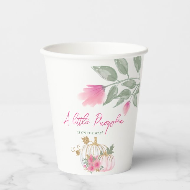 Gobelets En Papier Doux Petit Citrouille Blush Rose Or Blanc Floral (Recto)