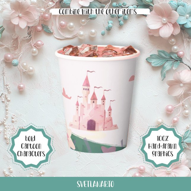 Gobelets En Papier Doux rose Dreamy Princess Castle tasse de papier (Créateur téléchargé)