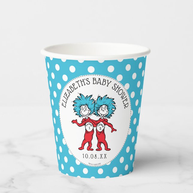Gobelets En Papier Dr Seuss Thing One Thing Two | Baby shower jumeaux (Recto)