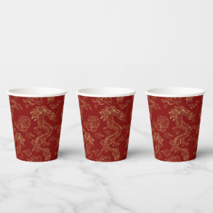 Gobelets En Papier Dragon chinois en or sur rouge