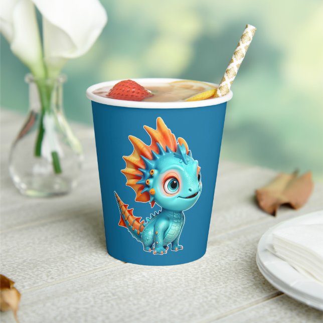 Gobelets En Papier Dragon extraterrestre mignon, turquoise (Insitu)