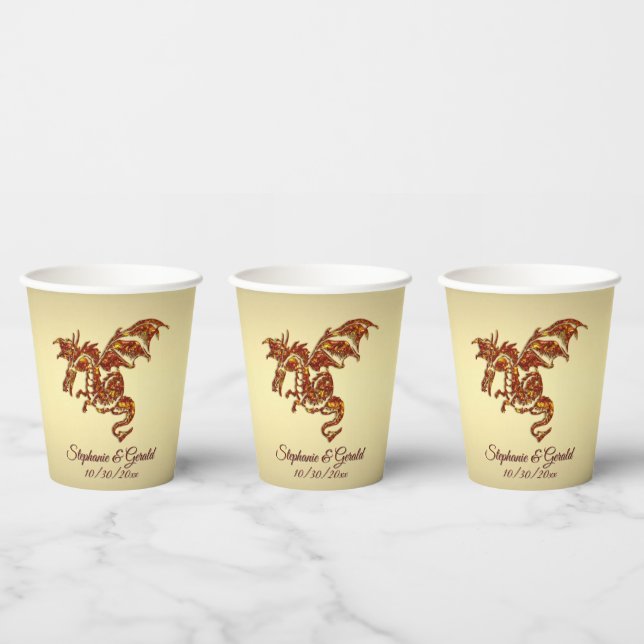 Gobelets En Papier Dragon flamboyant sur Gold Personal (Multi)