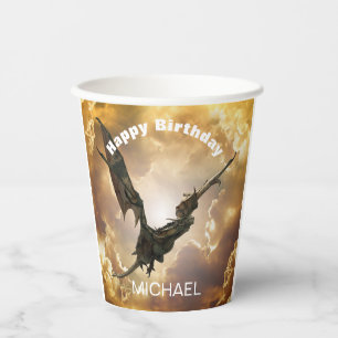 Gobelets En Papier Dragon Joyeux Anniversaire Nom Monogram Imaginaire