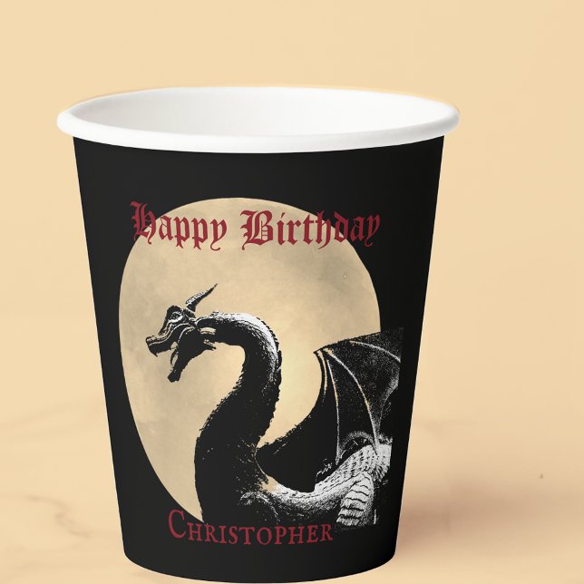 Gobelets En Papier Dragon mythique personnalisé Joyeux anniversaire (Créateur téléchargé)